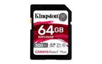 Kingston Technology 64GB Canvas React Plus SDHC UHS-II 300R/260W U3 V90 voor Full HD/4K/8K - thumbnail