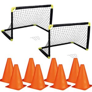 Set van 2 voetbal goals 55 x 44 x 44 cm incl 8 pilonnen