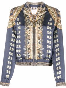 Camilla veste bomber en soie à imprimé graphique - Bleu