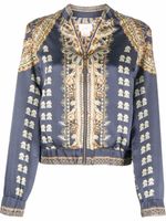 Camilla veste bomber en soie à imprimé graphique - Bleu
