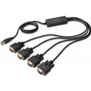 Digitus USB 2.0 - 4x RS-232 seriële kabel Zwart 1,5 m