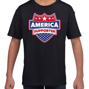 Amerika / America schild supporter t-shirt zwart voor kinderen