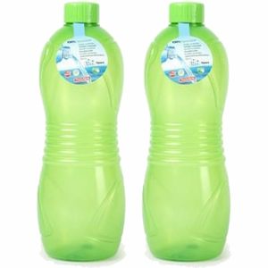 Drinkfles/waterfles/bidon - 2x - 1000 ml - transparant/groen - kunststof