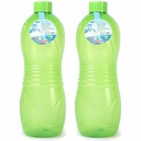 Drinkfles/waterfles/bidon - 2x - 1000 ml - transparant/groen - kunststof - thumbnail