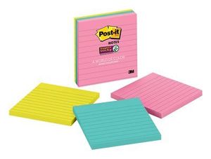 Post-it Super Sticky notes XL Cosmic, 70 vel, ft 101 x 101 mm, gelijnd, geassorteerde kleuren, pak van 3