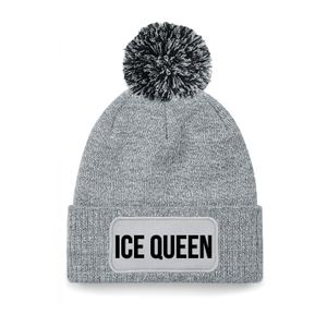 Ice queen muts met pompon unisex one size - Grijs