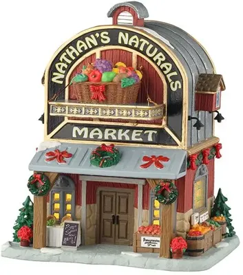 Lemax nathan&apos;s naturals market verlicht kersthuisje Harvest Crossing 2025
