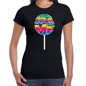 Gay Pride shirt - suck me - regenboog - dames - zwart