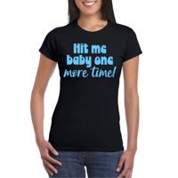 Verkleed T-shirt voor dames - Hit me baby - zwart - blauwe glitter - foute party - feestkleding