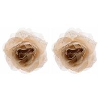 4x stuks kerstboom decoratie bloemen roos creme 14 cm