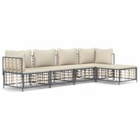 The Living Store Loungeset - Poly Rattan - Antraciet - 72x72x66cm - Weerbestendig