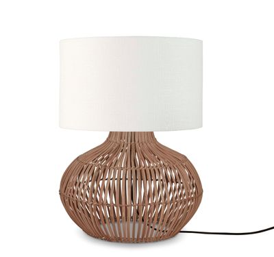 GOOD&MOJO Tafellamp 'Kalahari' Rotan en linnen, 48cm, kleur Naturel/Wit