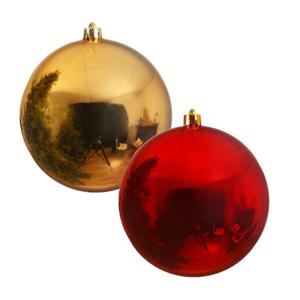2x stuks grote kerstballen van 20 cm glans van kunststof goud en rood - Kerstbal