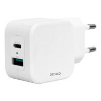 Deltaco Dubbele USB Muurlader - 18W USB-A & 20W USB-C - Wit