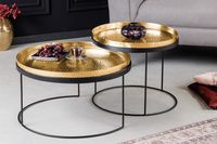 Set van 2 ronde salontafels ELEMENTS Ã˜60cm goud zwart metalen dienblad tafel bijzettafel handgemaakt - 42730