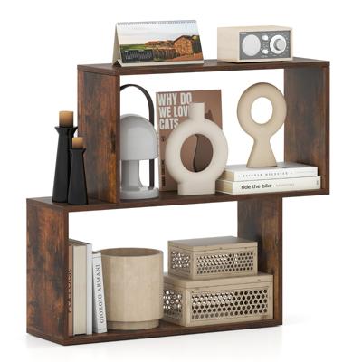 3-laags Geometrisch Boekenrek Vrijstaand Houten rek met 2 Kubusvormige Vakken Bruin 3-laags Geometrisch Boekenrek Vrijstaand Houten rek met 2 Kubusvormige Vakken Bruin