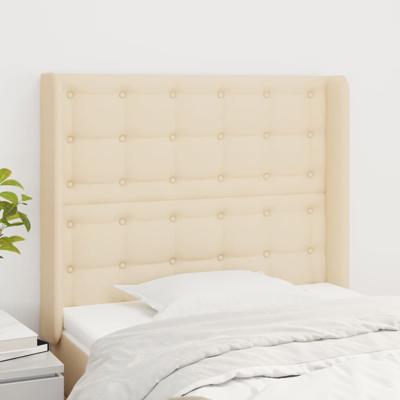 Hoofdbord met randen 93x16x118/128 cm stof crèmekleurig