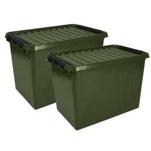 Sunware opslagbox - 2x stuks - met deksel - kunststof - 72 liter - 60 x 40 x 42 cm - opslagdoos