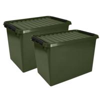 Sunware opslagbox - 2x stuks - met deksel - kunststof - 72 liter - 60 x 40 x 42 cm - opslagdoos