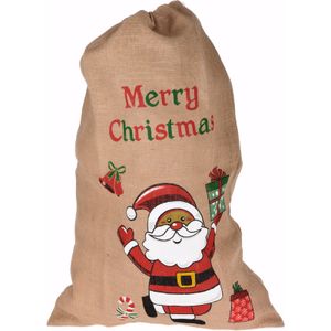 Jute kerst cadeauzakken met kerstman 90 cm