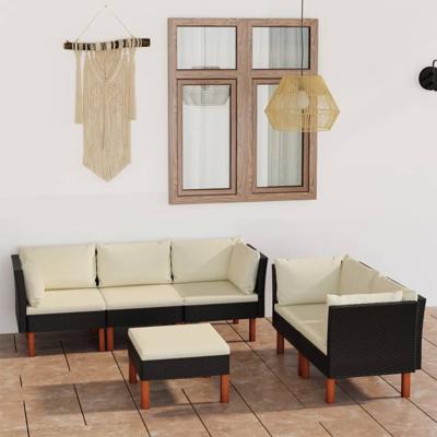 6-delige Loungeset met kussens poly rattan zwart