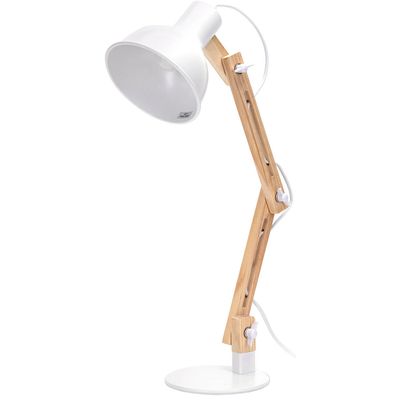 LED Bureaulamp - Aigi Julia - E27 Fitting - Rond - Mat Wit/Bruin - Hout
