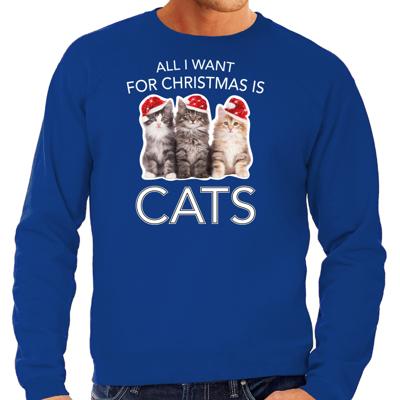 Katten Kitten Kersttrui sweater - All I want for Christmas is cats - blauw - voor heren - Kleding Katten Kitten Kersttrui sweater - All I want for Christmas is cats - blauw - voor heren - Kleding