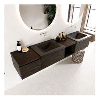 Mondiaz Bukla 200cm badmeubel met open module 40 rechts dark brown 3 lades met wastafel dubbel zonder kraangat kleur urban