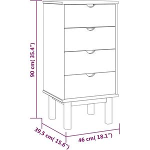 The Living Store OTTA Houten Ladekast - 46x39.5x90 cm - Massief Grenenhout - 4 Lades