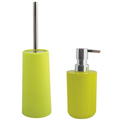 Toiletborstel in houder 35 cm/zeeppompje set Moods - kunststof - lime/appel groen