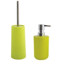 Toiletborstel in houder 35 cm/zeeppompje set Moods - kunststof - lime/appel groen