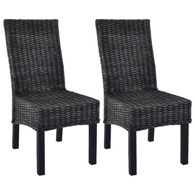 Eetkamerstoelen 2 st kubu rattan en mahoniehout zwart