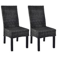 Eetkamerstoelen 2 st kubu rattan en mahoniehout zwart