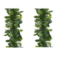 6x stuks groene kerstslinger met hulst bladeren 10 x 270 cm - Kerstslingers