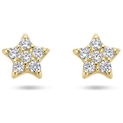 Oorknoppen Ster geelgoud-zirconia goudkleurig-wit 4 x 4,5 mm