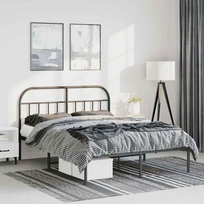 Bedframe met hoofdbord metaal zwart 135x190 cm