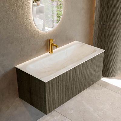 Badmeubel Mondiaz Kurve-Dlux | 100 cm cm | Meubelkleur Shadow | Wastafelkleur Ostra | Solid surface | Wasbak midden spoelbak | 1 kraangat