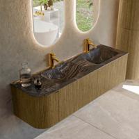 Badmeubel Mondiaz Kurve-Dlux | 155 cm cm | Meubelkleur Dusk | Wastafelkleur Lava | Solid surface | Dubbel / Rechts spoelbak | 2 kraangaten