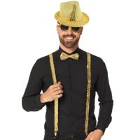 Carnaval Verkleedset - bretels/bril/strikje en hoed - goud - disco/seventies/80's - themafeest Carnaval Verkleedset - bretels/bril/strikje en hoed - goud - disco/seventies/80's - themafeest