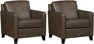 Set van 2 Grijze leren landelijke fauteuils Smart - poot hout zwart - Granada leer Ash (grijs leer)