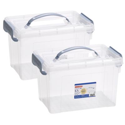 Opslagbox AZUL serie - 2x - met deksel - transparant - 5.7 liter - 28 x 20 x 17 cm - kunststof