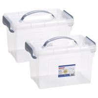 Opslagbox AZUL serie - 2x - met deksel - transparant - 5.7 liter - 28 x 20 x 17 cm - kunststof