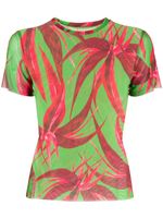 Louisa Ballou t-shirt en résille à fleurs - Vert