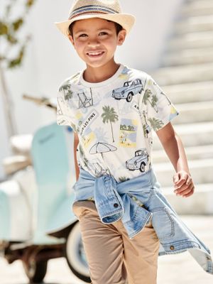 Jongens-T-shirt "Juan les pins" wit, bedrukt