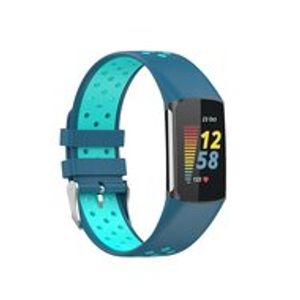 FitBit Charge 5 & 6 Sportbandje met gesp - Blauw / turquoise - Tweekleurig - Maat: L