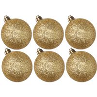 6x stuks kunststof glitter kerstballen goud 8 cm - Kerstbal - thumbnail
