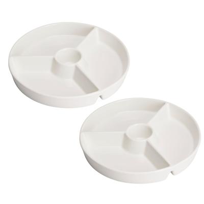 Snackschaal / serveerschaal - 2x - met vakverdeling - wit - porselein - D26 cm - Serveerschalen