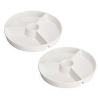 Snackschaal / serveerschaal - 2x - met vakverdeling - wit - porselein - D26 cm - Serveerschalen