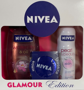 Nivea NIVEA Giftset Glamour Edit. (150ml Pearl &B deospray + 250ml waterlily showergel + spiegel )