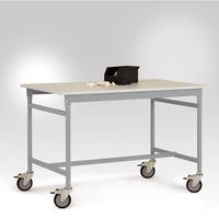 Manuflex LB4083.9006 ESD ESD-bijzettafel basismobiel met rubberlijm tafelblad in aluminium zilver vergelijkbaar met RAL 9006, bxdxh: 2000 x 800 x 850 mm